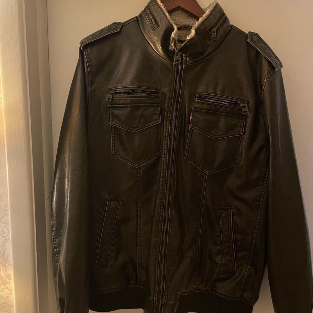 Levi's Brown Leather Jacket Shearling Lined - image 1